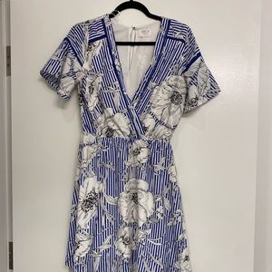 Blue Strip with black flower detail Dress